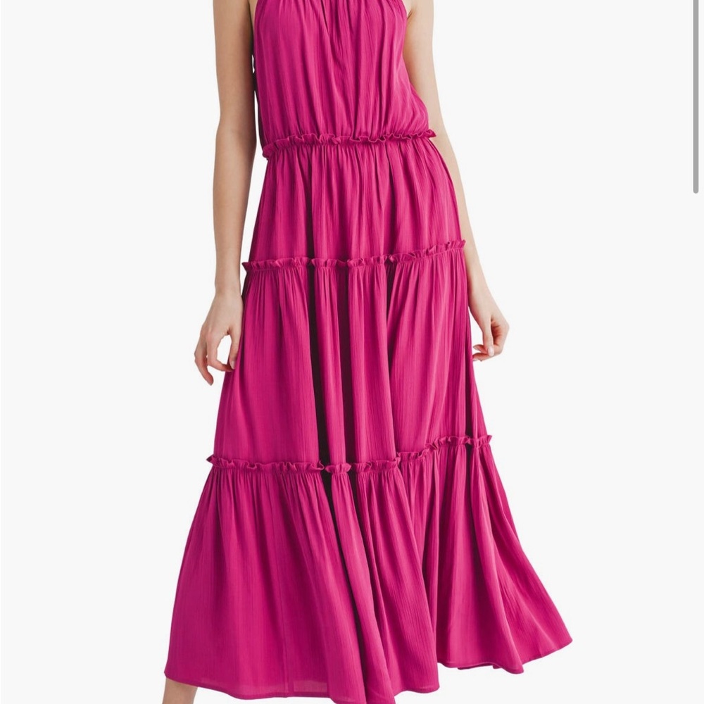 Pink Tiered Halter Maxi Dress for Weddings